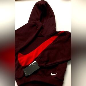 NEW Nike Hoodie Sweatshirt Size 6/7 Burgundy Crush Red Swoosh Fleece Lined Sport